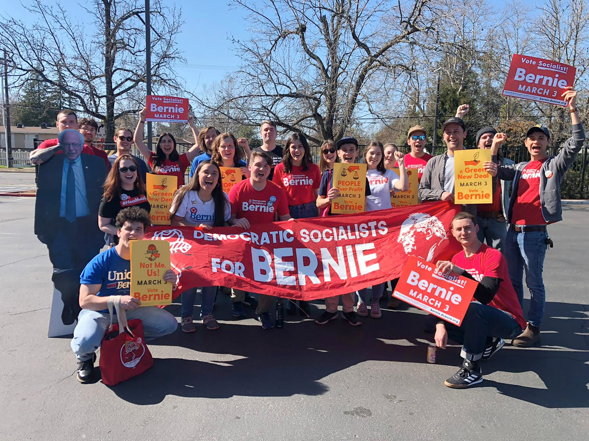 Photograph of Sacramento DSA members participating in the DSA for Bernie campaign